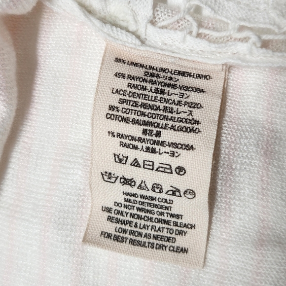 Free People Love Me Do Top Linen Blend Striped Crochet Pullover Pink White Small - Picture 15 of 15